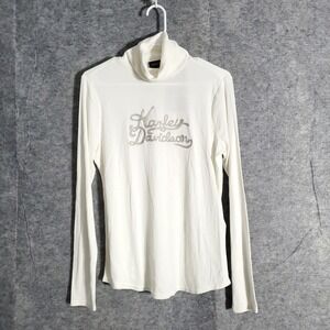 Harley Davidson Turtleneck Shirt Mens Medium White Ribbed Sleeve Motorclothes HD
